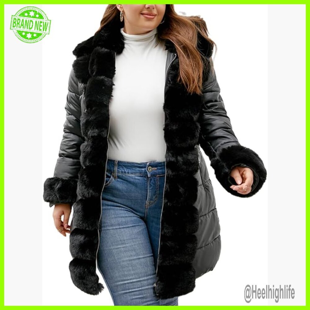 Plus Size Puffer Coat Winter Jacket Hooded Warm Down Alternative Outerwear